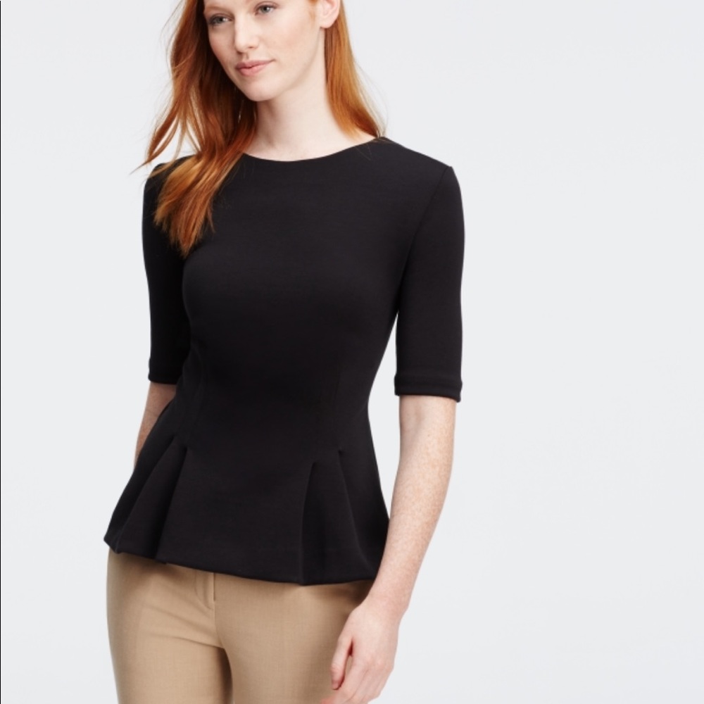 Ann Taylor Black Peplum Top with 3/4 Sleeves